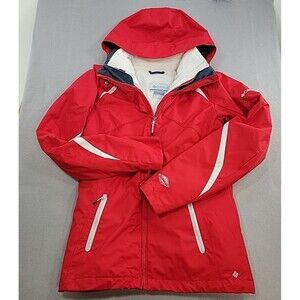 Columbia Jacket Womans Small Red Color Omni Tech Hooded Lined Waterproof Coat